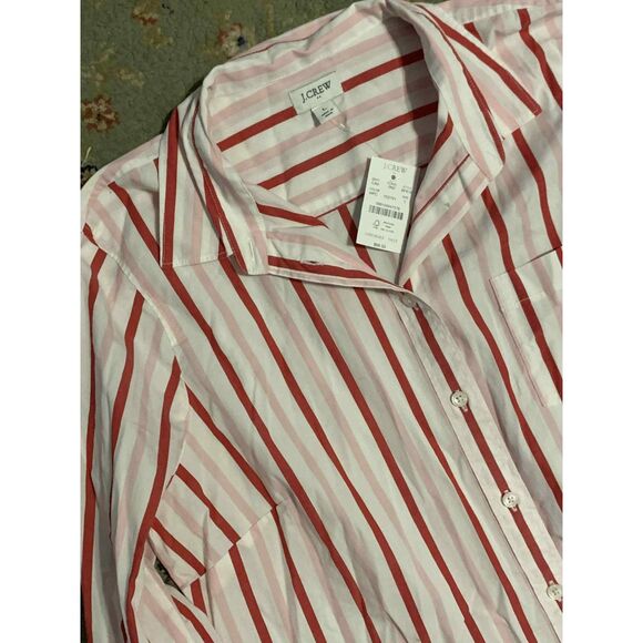 J. Crew Lightweight Cotton Blend Pink & Red Striped Poplin Shirt, NWT, L - Picture 5 of 5